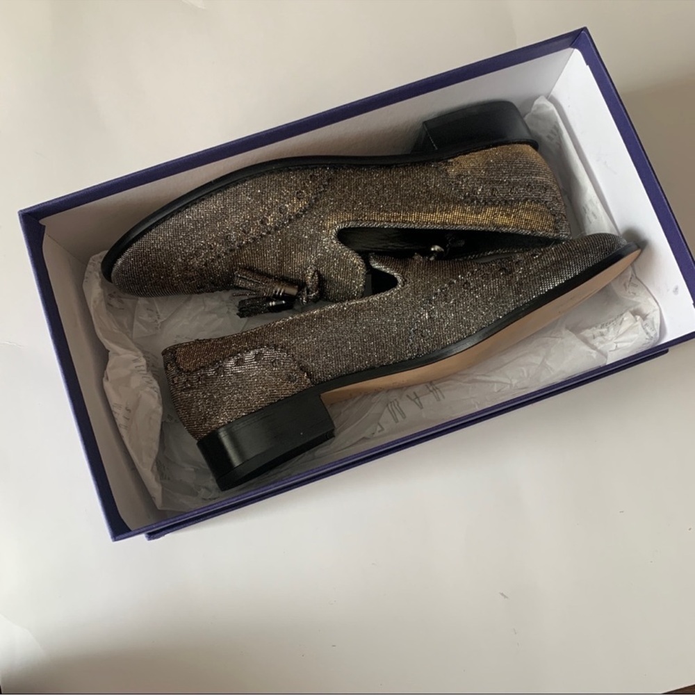 STUART WEITZMAN The Guy Thing Metallic Tassel Loafers In Pyrite Nocturn 6.5N - Picture 8 of 10